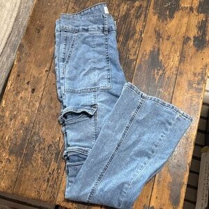 Light Wash Flare Carpenter Jeans with Utility Pockets